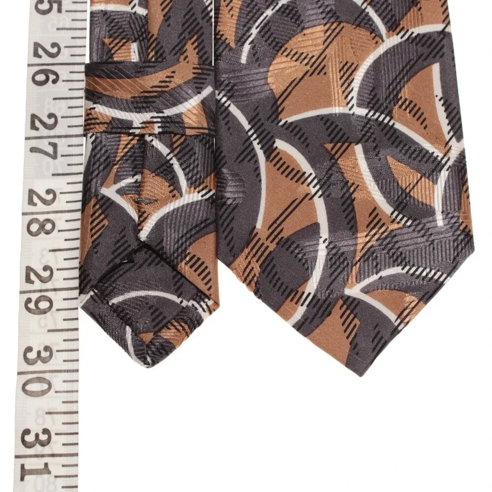 Italo Ferretti NWT Neck Tie in Brown / Gray / White Abstract Print 100% Silk